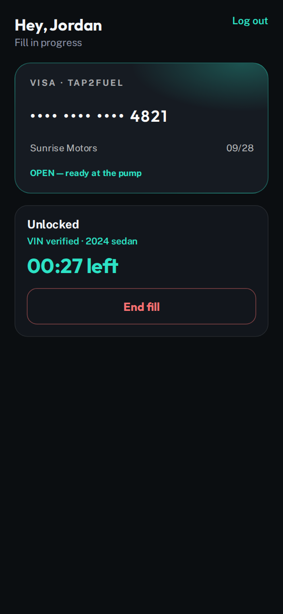 Driver app with unlocked card and fill countdown